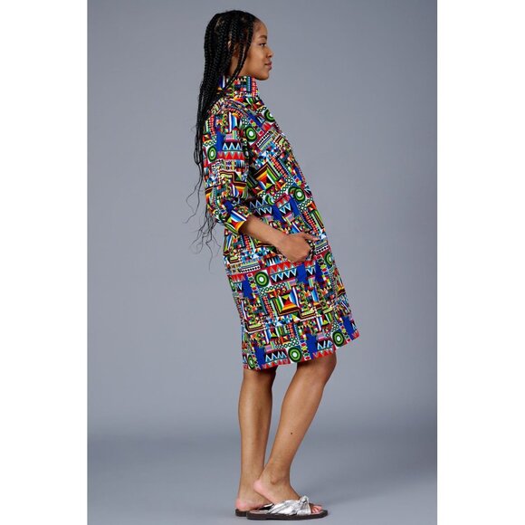 🆕 The Oula Company Geometric Print Day Dress Small - Picture 3 of 12